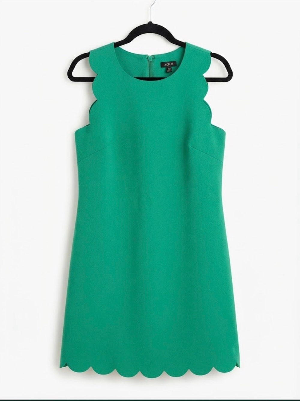 J.Crew Green Scalloped Neck & Hem Shift Dress Size 4 Sleeveless Cocktail Party